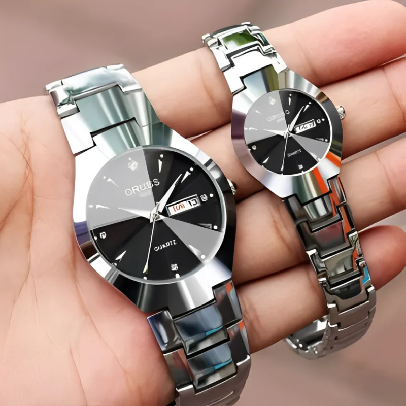 2pcs Couples Dial Cutting Quartz Wrist Watch