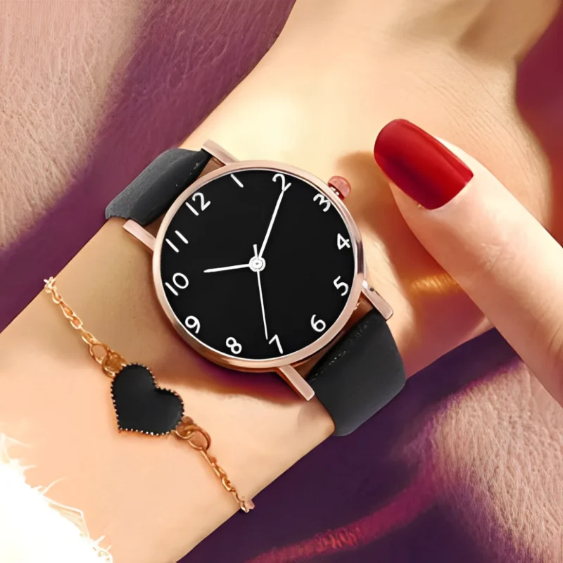 Women Fashion Casual Leather Belt Watches Round Dial